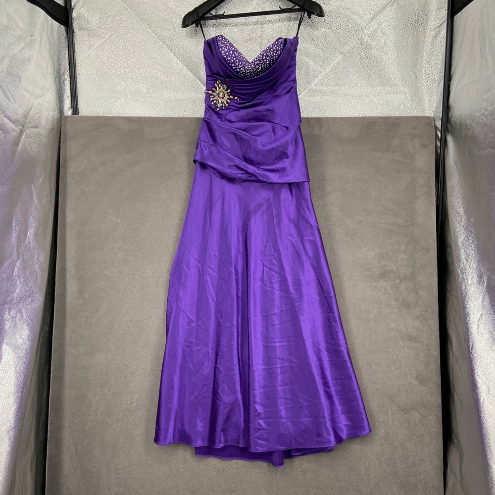 Bora USA Purple Satin Formal Gown Rhinestone Sweetheart Corset Back Dress S 7217